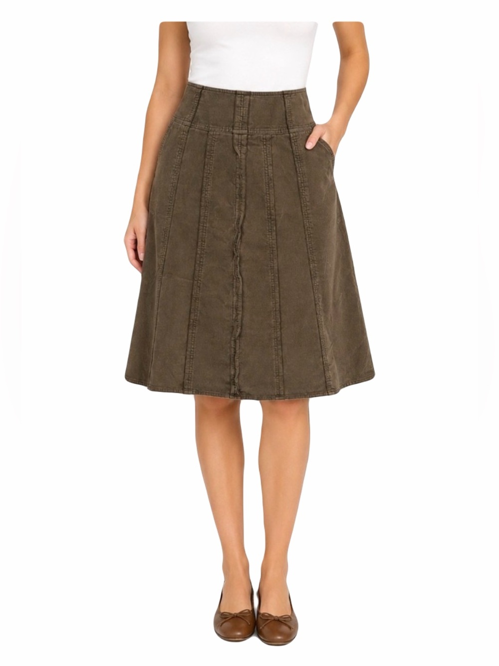 Vintage J. Jill Corduroy A-Line Skirt Brown Midi Cottagecore Boho Women’s Sz 6